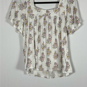 Lucky Brand Peasant Tee Blouse Floral- M